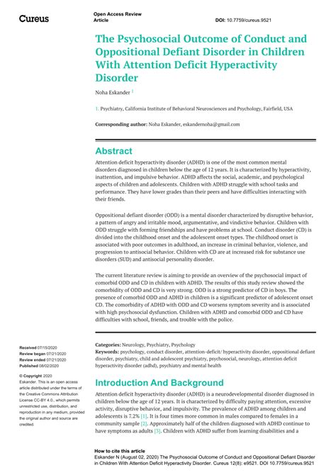 The Psychosocial Outcome of Conduct and Oppositional Defiant .